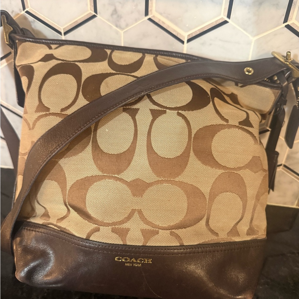 Coach Tan/Brown Signature Jacquard Shoulder Bag